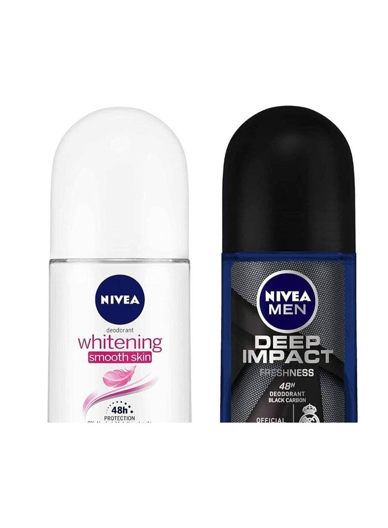 NIVEA Deodorant Roll-On Combo, Deep Impact, Protect & Care, Whitening Smooth Skin, 50 Ml Each Deodorant Roll-on - For Men & Women 50*3 - Image 2